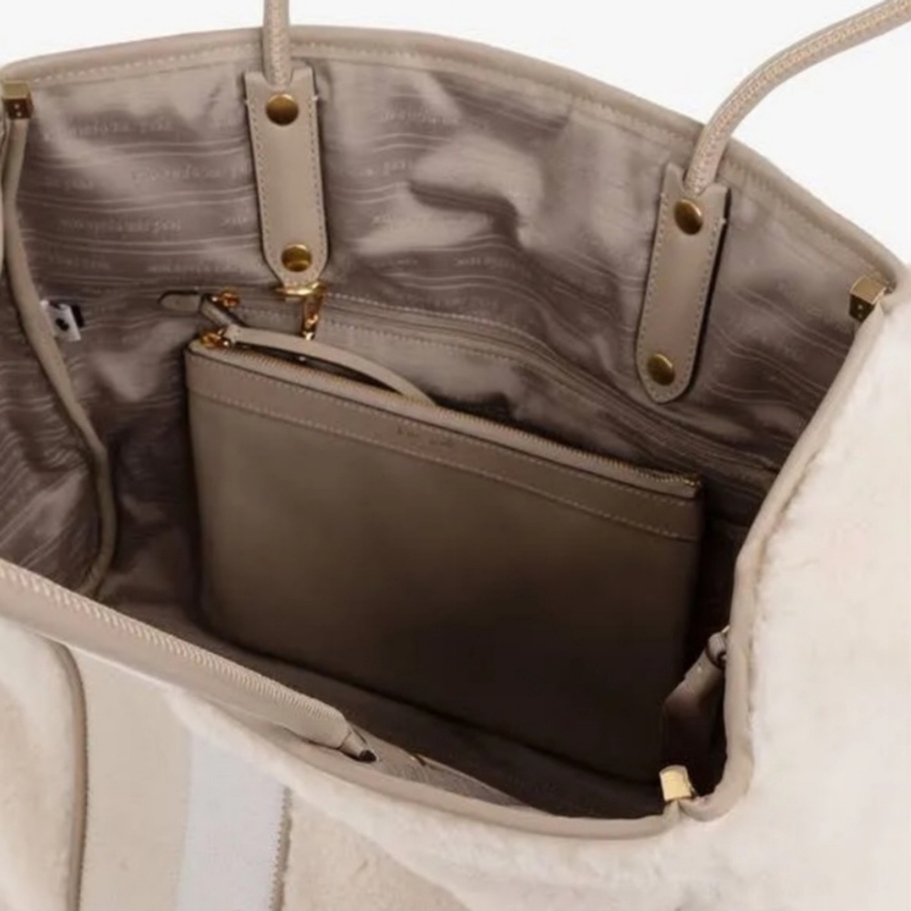 Kate Spade Everything Racing Stripe Faux Shearling Large Tote, Cream Multi - Picture 8 of 10